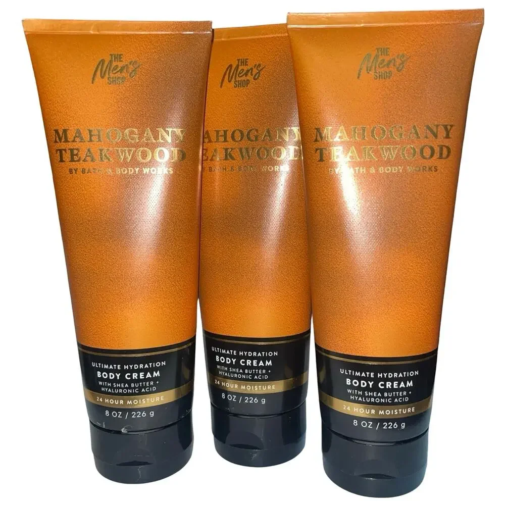 Bath Body Works Mahogany Teakwood Mens Ultimate Hydration Body Cream 8oz Lot x3